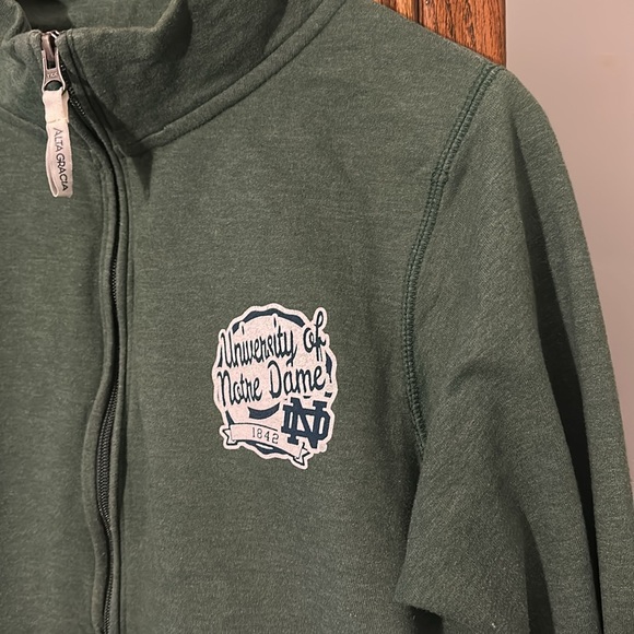 Notre Dame Quarter Zip 1/4 Pullover Sweater Vintage Green Irish Large - Picture 3 of 4